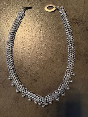 Donna Barrett Antique Silver Chainmaille Necklace with Dangle Beads